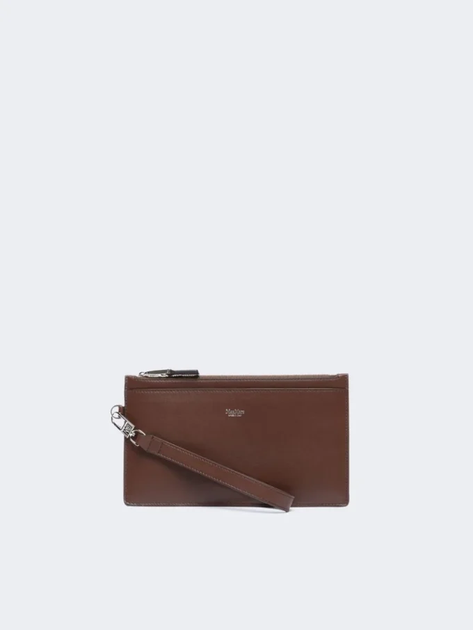 Wrist-strap leather pouch, cocoa